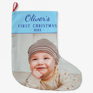 Simple Baby`s First Christmas Photo Large Christmas Stocking