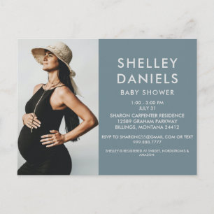 Simple Baby Shower B/W Photo Blue Invitation Postcard