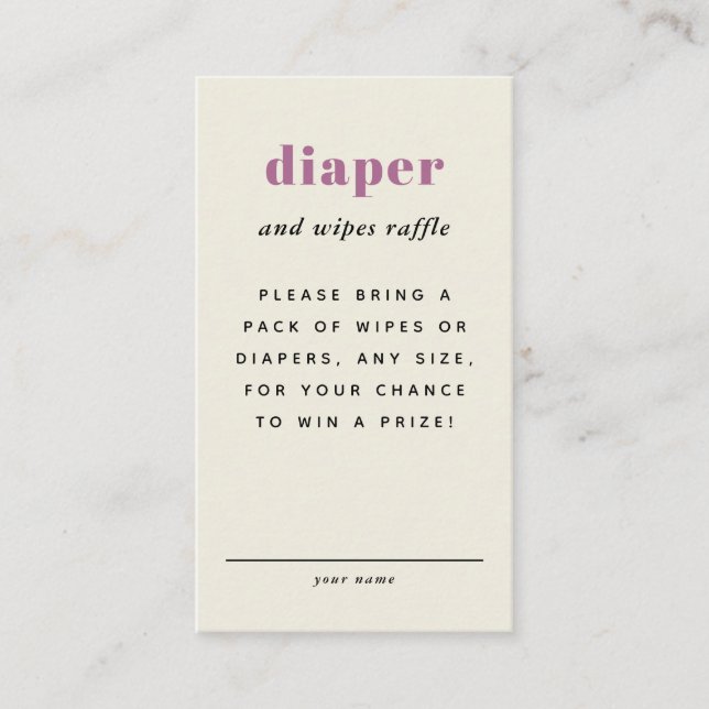 Simple Baby Shower Diaper Raffle Enclosure Card (Front)