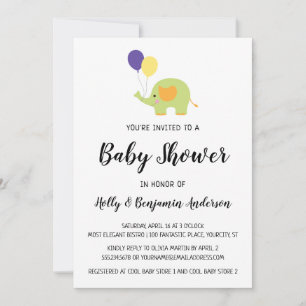 Simple Baby Shower Elephant w/ Balloons Invitation