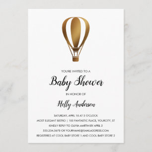 Simple Baby Shower Smooth Gold Hot Air Balloon Invitation