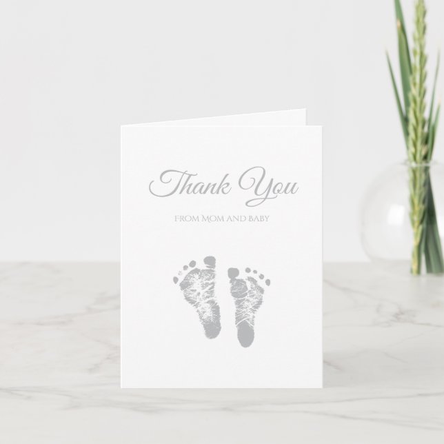 Simple Baby Shower Thank You Modern Grey Footprint (Front)