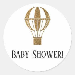 Simple Baby Shower w/ Gold Glitter Hot Air Balloon Classic Round Sticker