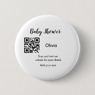 Simple baby shower website barcode QR add name det 6 Cm Round Badge