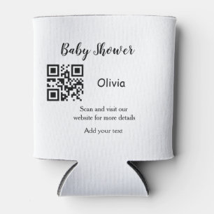 Simple baby shower website barcode QR add name det Can Cooler