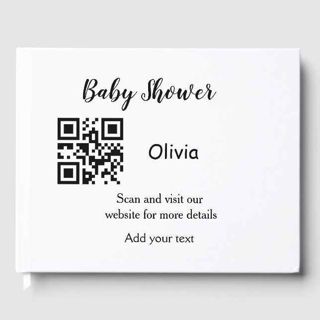 Simple baby shower website barcode QR add name det Guest Book (Front)