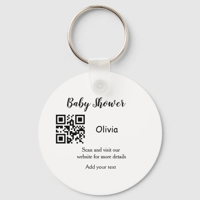 Simple baby shower website barcode QR add name det Key Ring (Front)