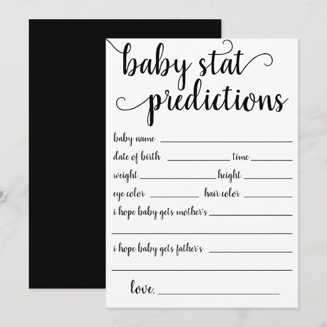 Simple Baby Stat Prediction | Black White Keepsake Invitation (Front/Back)