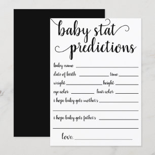 Simple Baby Stat Prediction Black White Keepsake Invitation