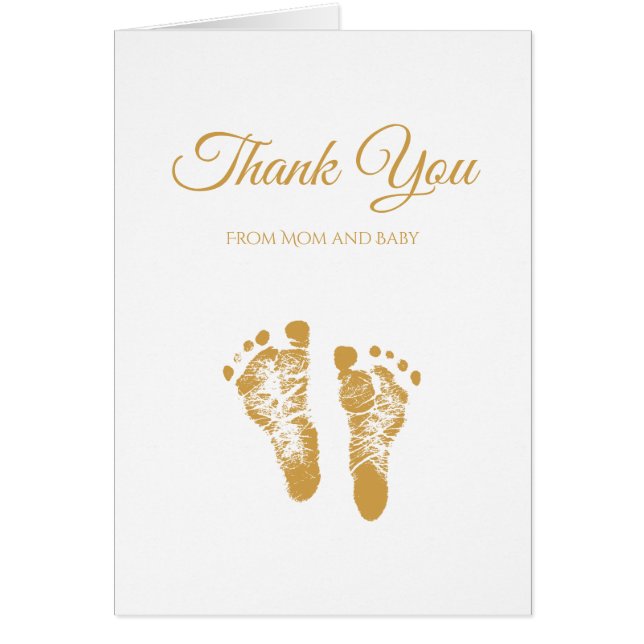 Simple Baby Thank You Elegant Gold Footprints (Front)