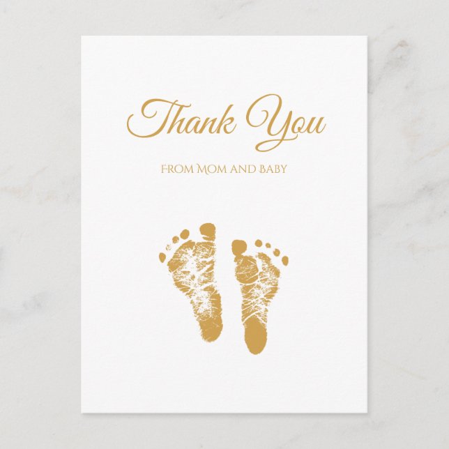 Simple Baby Thank You Elegant Gold Footprints Postcard (Front)