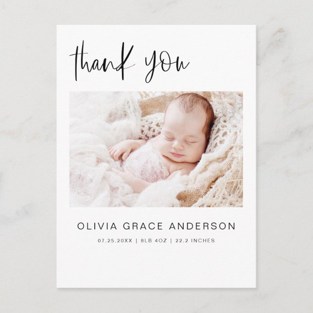 Simple Baby Thank You Elegant Photo Collage Announ Announcement Postcard (Front)
