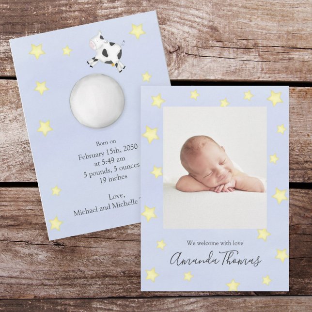 Simple Baby Watercolor Cow Jumped Over the Moon  Announcement (Creator Uploaded)