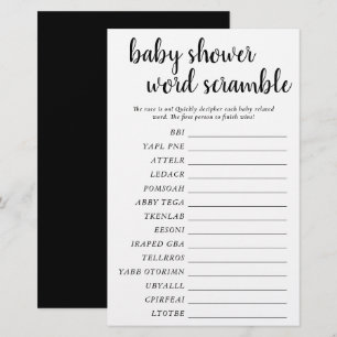 Simple Baby Word Scramble   Black White Game Card