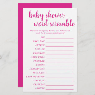 Simple Baby Word Scramble   Hot Pink Game Card