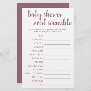 Simple Baby Word Scramble   Mauve Pink Game Card