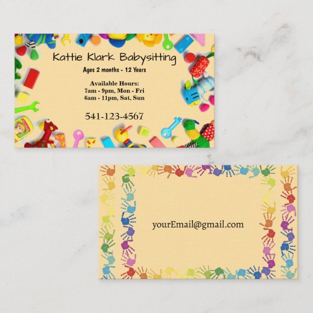 Simple Babysitting Business Cards (Front/Back)