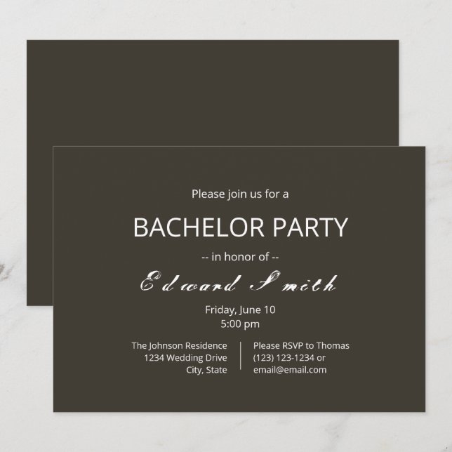 Simple Bachelor Party Wedding Invitations (Front/Back)