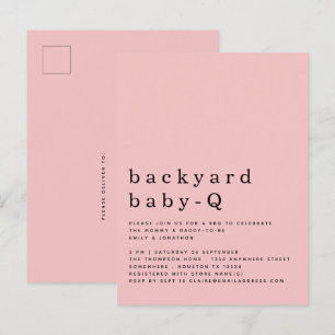 Simple Backyard Baby Q BBQ Shower Pink Invitation Postcard