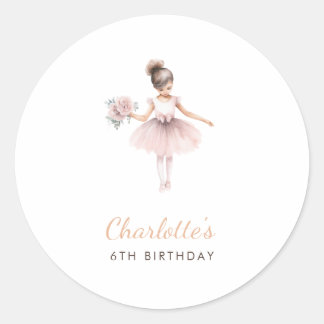 Simple Ballerina Elegant Watercolor Birthday Favou Classic Round Sticker