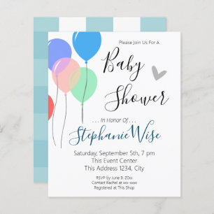 Simple Balloon Baby Shower Budget Invitation