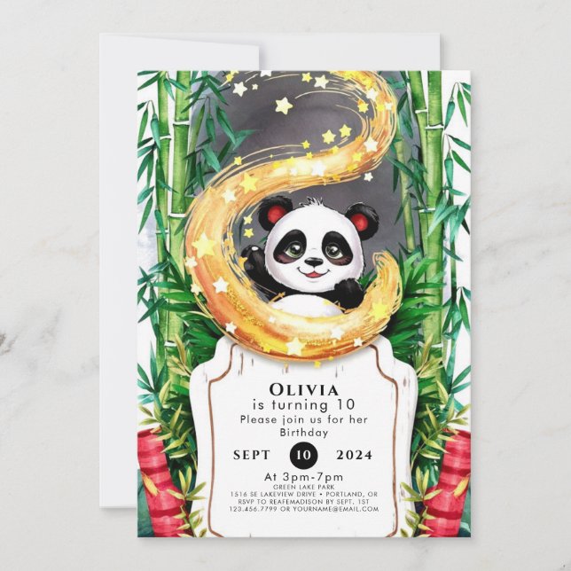 Simple Bamboo Kids' Panda Birthday Invitation (Front)
