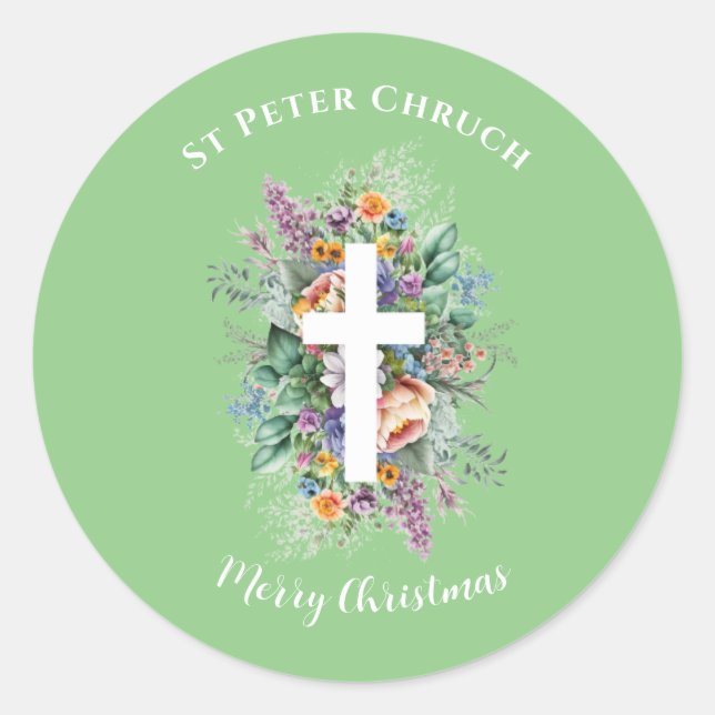 Simple Baptism Merry Christmas custom name Classic Round Sticker (Front)