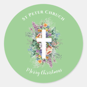 Simple Baptism Merry Christmas custom name Classic Round Sticker