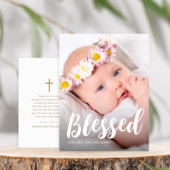 Simple Baptism Thank You with Cross Photo Postcard (Creator Uploaded)