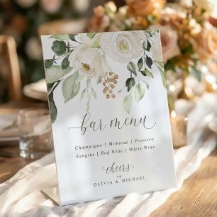 Simple Bar Menu Sign White Floral Greenery