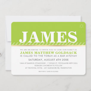 SIMPLE BAR MITZVAH modern jewish star lime green Invitation