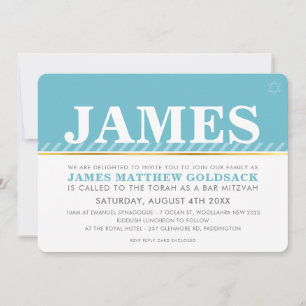 SIMPLE BAR MITZVAH modern jewish star turquoise Invitation
