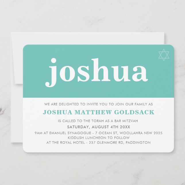 SIMPLE BAR MITZVAH modern minimal star mint green Invitation (Front)