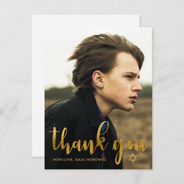 Simple Bar Mitzvah Thank You Star of David Photo Postcard (Front/Back)