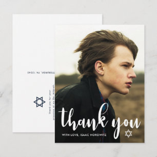 Simple Bar Mitzvah Thank You Star of David Photo Postcard