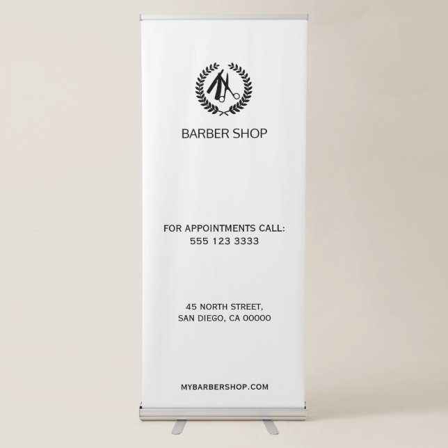 Simple barber shop black and white template retractable banner (Front)