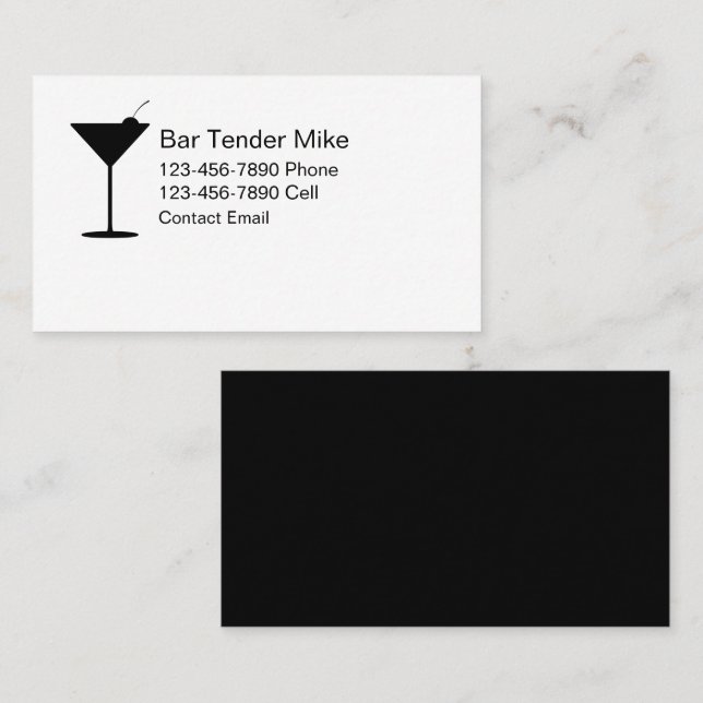 Simple Bartender For Hire Modern Business Cards (Front/Back)