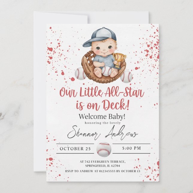 Simple Baseball Baby Shower A Little Slugger Invitation (Front)