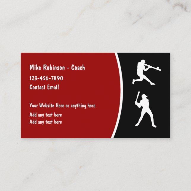 Simple Baseball Coach Business Cards (Front)