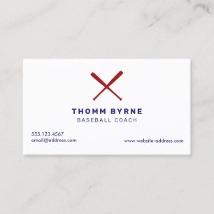 Simple Baseball Coach Crossed Bats  Business Card