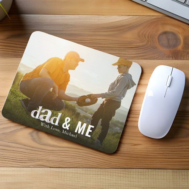 Simple Baseball Photo Calligraphy Daddy and Me Mouse Mat (Custom dad and me baseball style typography mousepad)