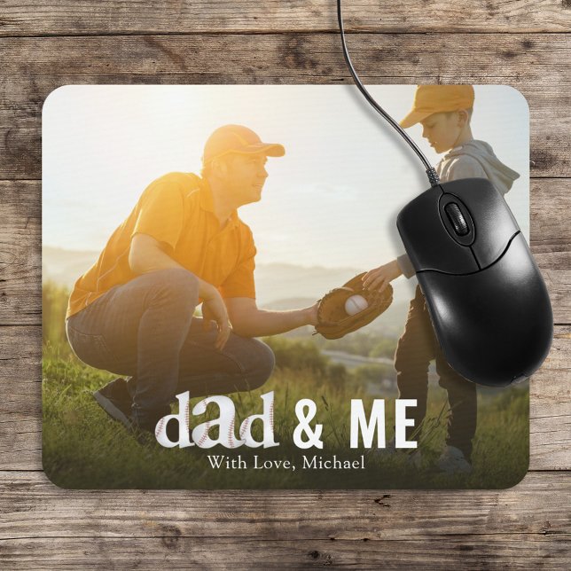 Simple Baseball Photo Calligraphy Daddy and Me Mouse Mat (Creator Uploaded)