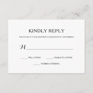 Simple Basic Black and White Wedding RSVP Card