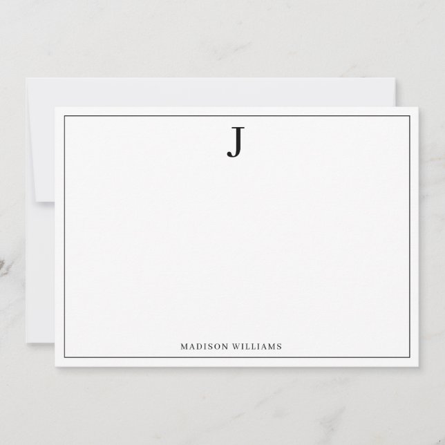 Simple Basic Black Monogram Square Border Card (Front)
