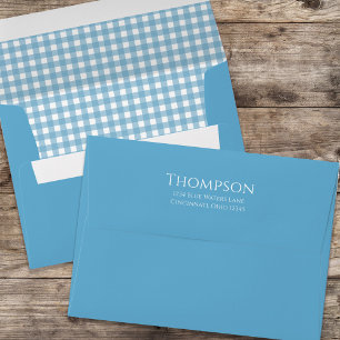 Simple Basic Blue Whimsical Gingham Return Address Envelope