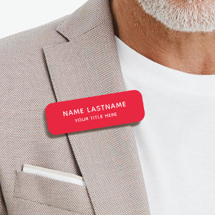 Simple Basic Bright Red Title Safety Pin Magnetic Name Tag