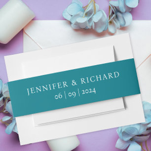 Simple Basic Classic Teal Turquoise White Typo Invitation Belly Band