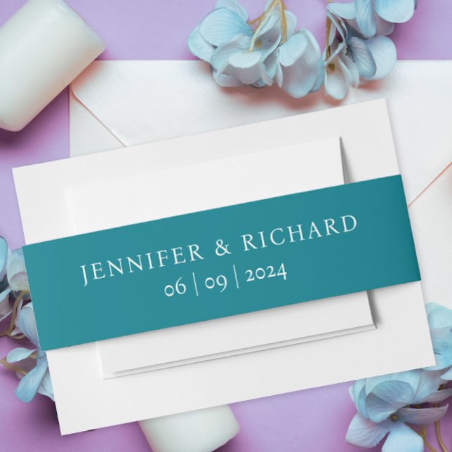 Simple Basic Classic Teal Turquoise White Typo Invitation Belly Band (Creator Uploaded)