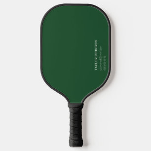 Simple/Basic Dark Green Monogram Name + Contact Pickleball Paddle