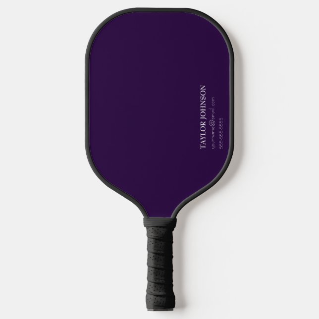 Simple/Basic Dark Purple Monogram Name + Contact Pickleball Paddle (Front)